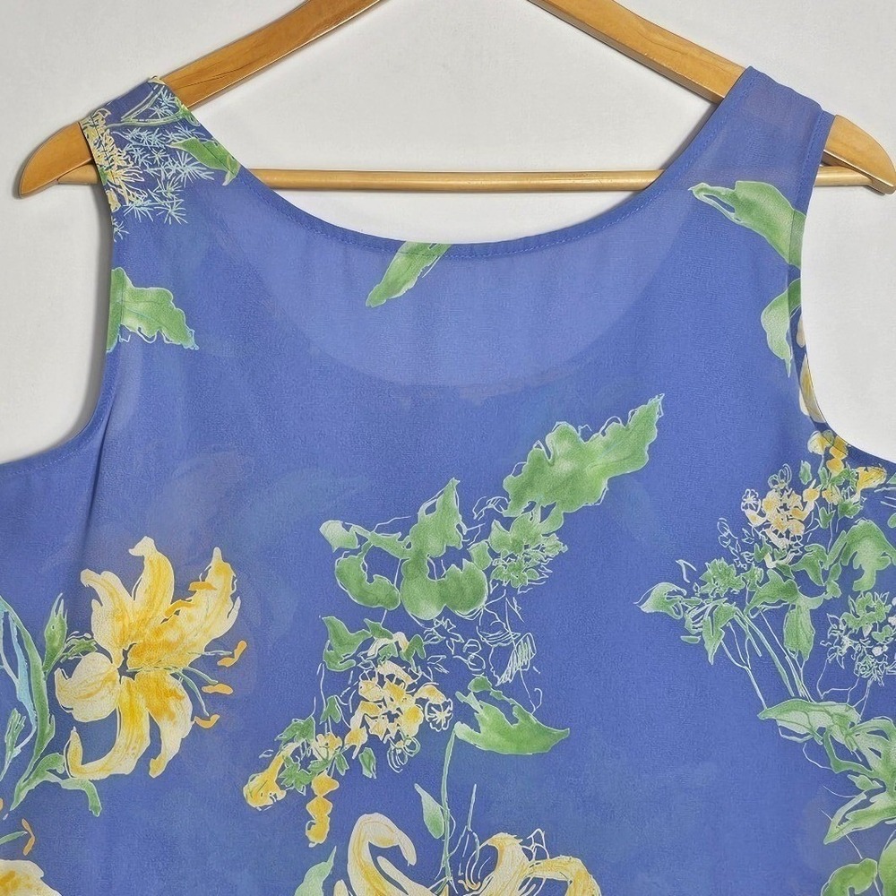Emma James Liz Clairborne 3PC Skirt Set 14 Blue Floral Chiffon Blouse Tank L - Picture 3 of 16
